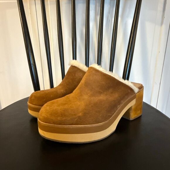 Bernardo Anthropologie sky sherpa lined wooden clogs size 7 - Picture 4 of 12
